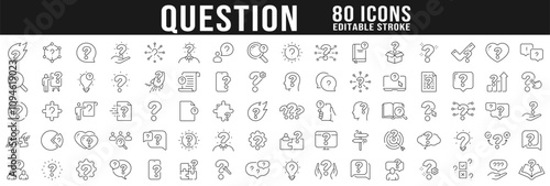 Question mark line icon big set. Ask, help, speech, answer, chat etc. Editable stroke