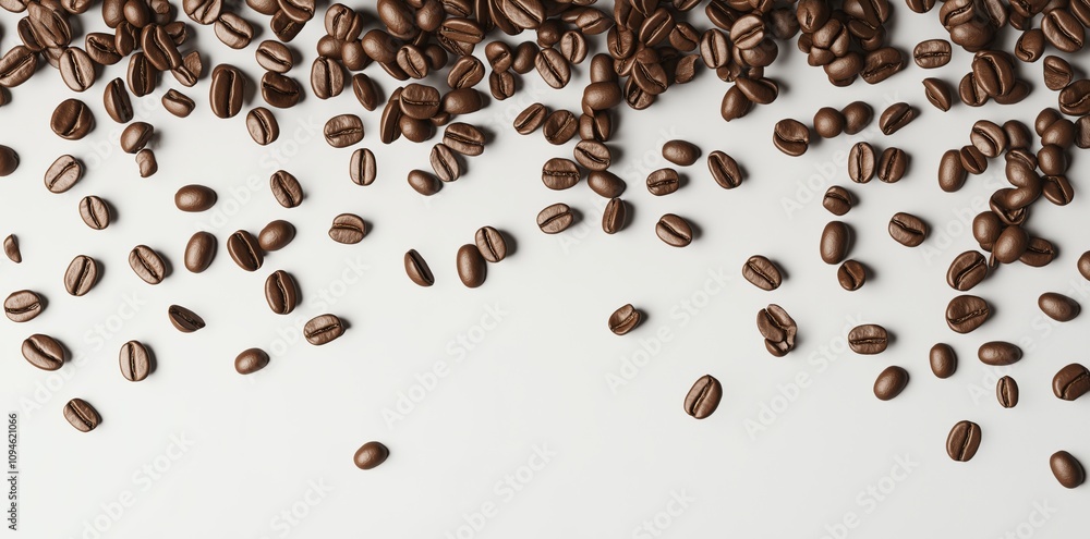 Obraz premium Coffee Beans Scattered On White Background