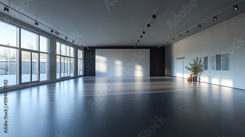 Empty professional photo studio with modern lighting equipment