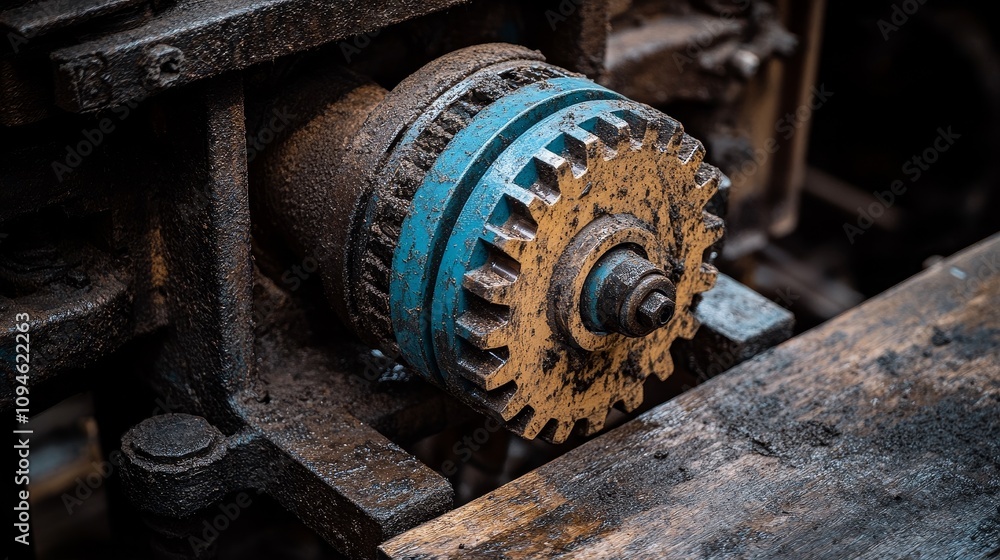 A Close-up of a Rusty Gear Mechanism in a Machine A Close-up of a Rusty Gear Mechanism in a Machine