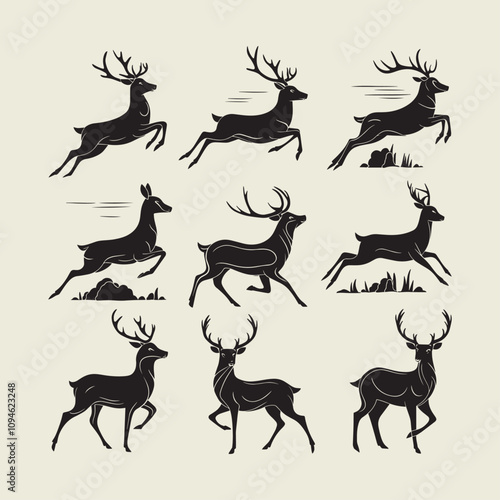 A drawing of a deer with antlers. Deer Silhouette with a beige background.