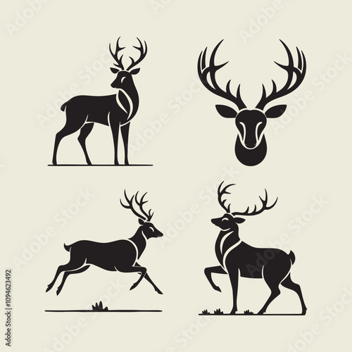 A drawing of a deer with antlers. Deer Silhouette with a beige background.