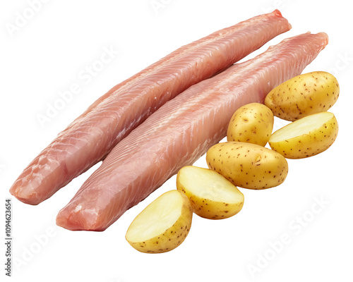 a group of fish and potatoes photo