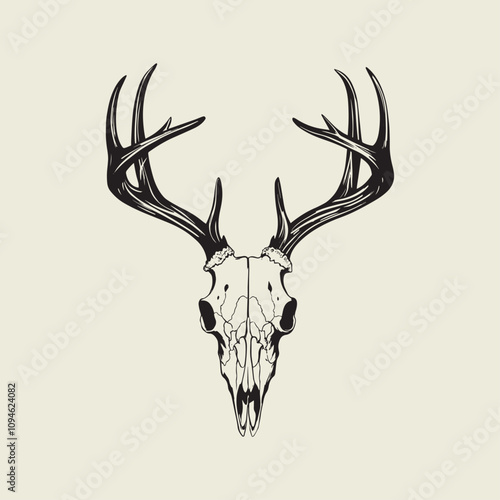 A drawing of a deer with antlers. Deer Silhouette with a beige background.