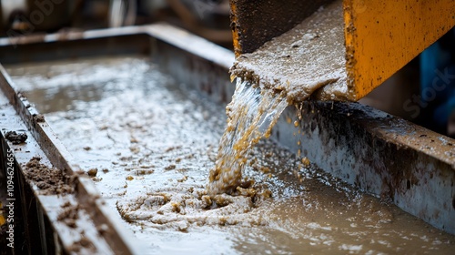 74. A close-up of sludge being poured into a dewatering system