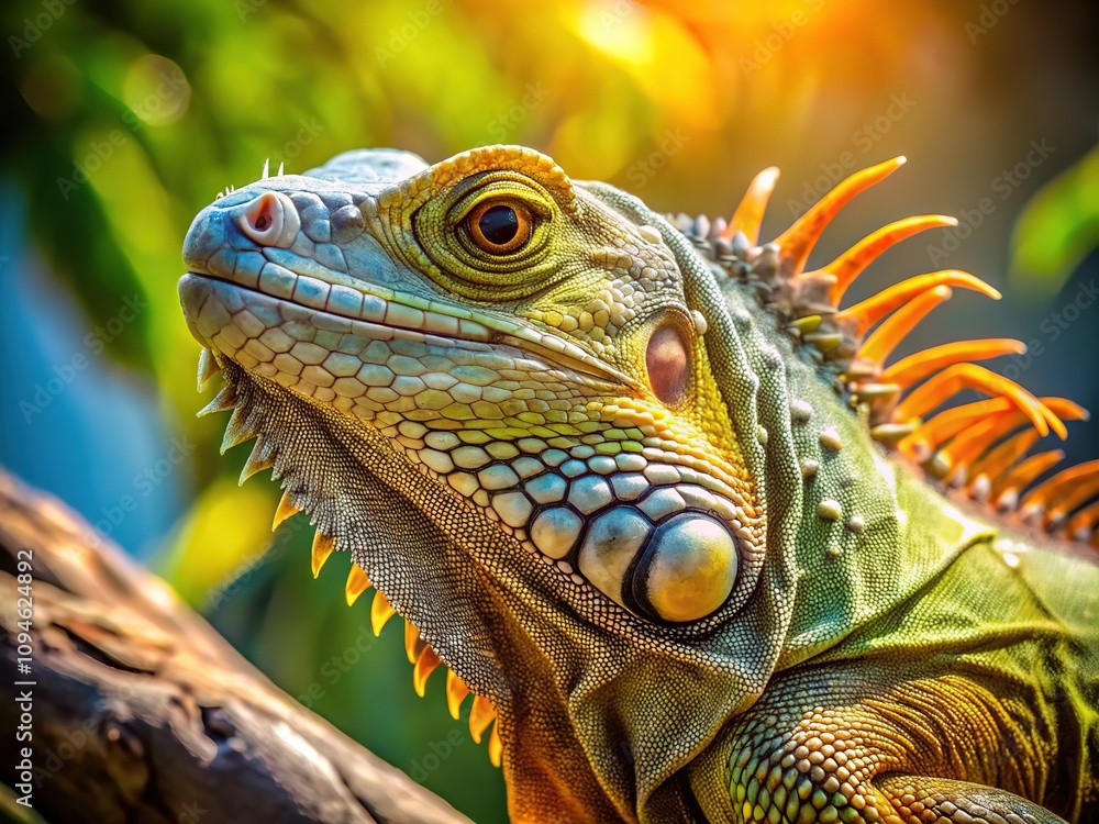 Fototapeta premium Exotic reptile basking in desert sun. Sharp, detailed, botanical wildlife.
