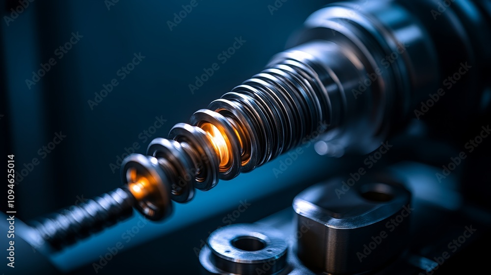 Close-up of a Shiny, Multi-Layered Metal Part with Glowing Edges Close-up of a Shiny, Multi-Layered Metal Part with Glowing Edges