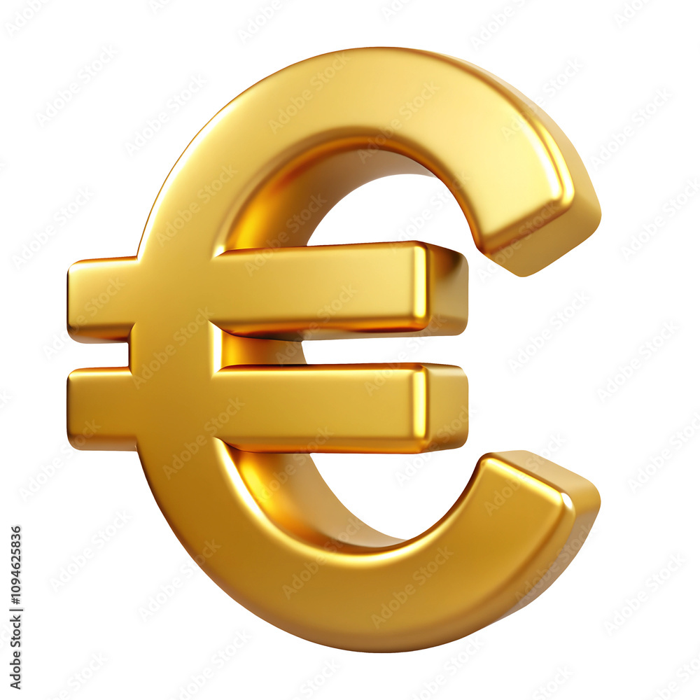 golden euro sign 3d render icon in cartoon plastic style minimal isolated on transparent white background, clipping path
