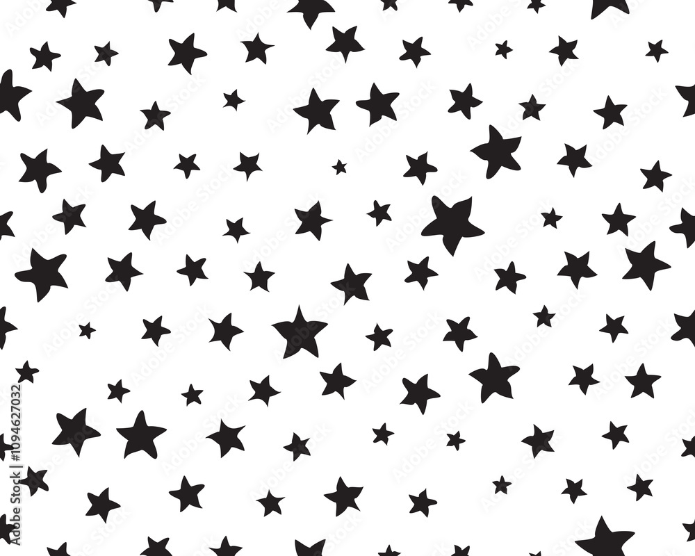 Seamless pattern with black stars random size on a white background Seamless pattern with black stars random size on a white background