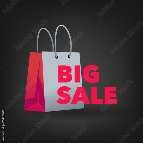 big sale black banner design in the form of a shopping bag with kars flowers