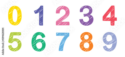 Hand drawing printed numbers school kids style, mathematics and numbers doodle vector