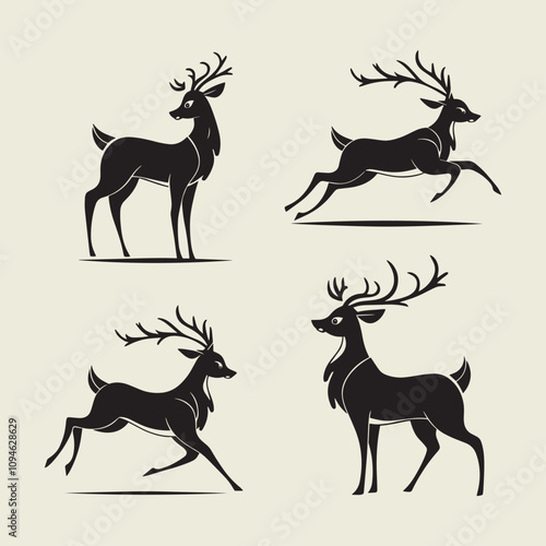 A drawing of a deer with antlers. Deer Silhouette with a beige background.