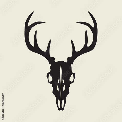 A drawing of a deer with antlers. Deer Silhouette with a beige background.