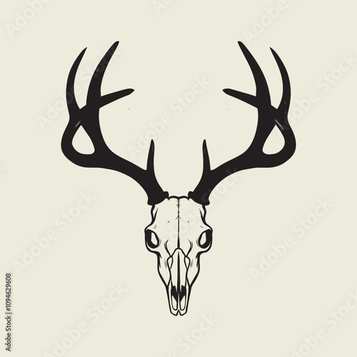 A drawing of a deer with antlers. Deer Silhouette with a beige background.