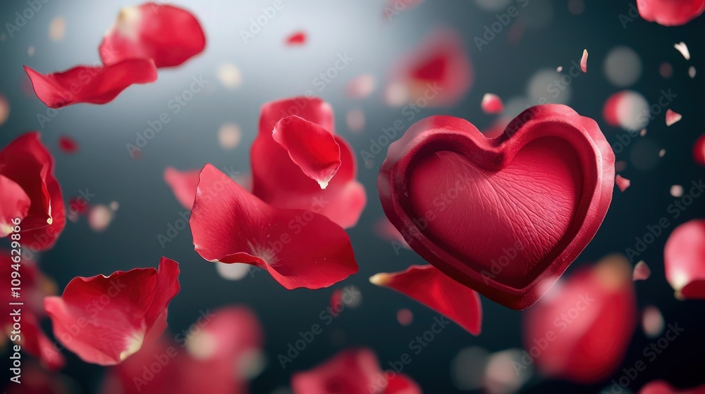 Flying red rose flower petals heart with alpha matte placeholder. For St. Valentine's Day, Mother's Day, wedding anniversary greeting cards. Flying red rose flower petals heart with alpha matte placeholder. For St. Valentine's Day, Mother's Day, wedding anniversary greeting cards.