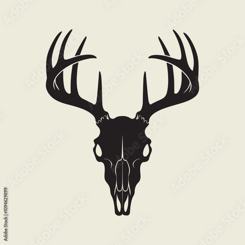 A drawing of a deer with antlers. Deer Silhouette with a beige background.