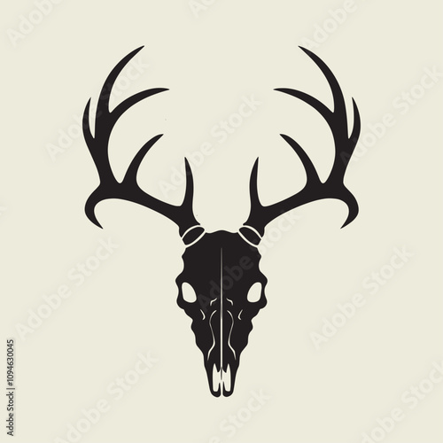 A drawing of a deer with antlers. Deer Silhouette with a beige background.