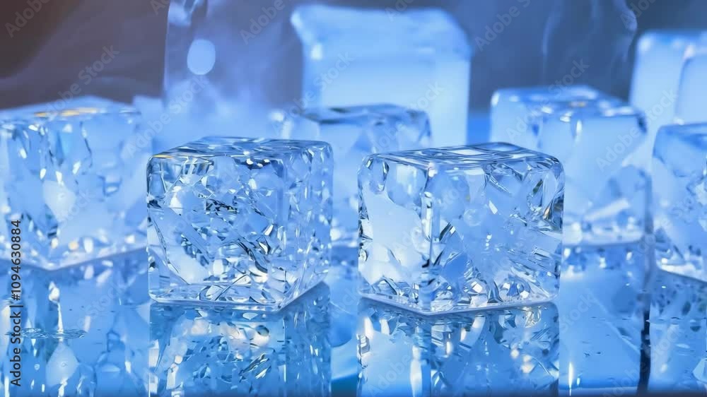 Melting ice cubes in slow motion with smoky vapor effects Melting ice cubes in slow motion with smoky vapor effects