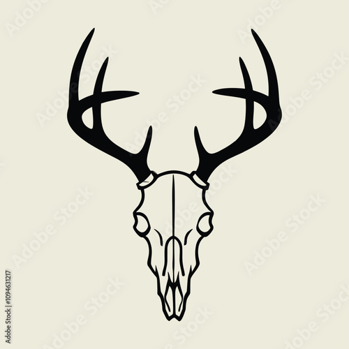 A drawing of a deer with antlers. Deer Silhouette with a beige background.