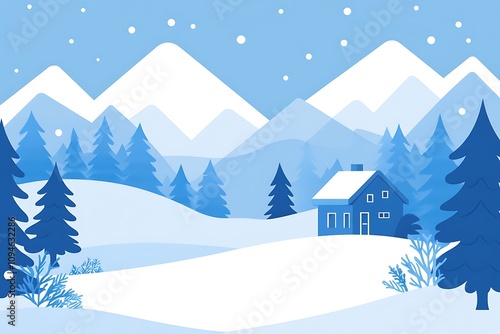 Snowy Mountain Cabin Winter Landscape Scene