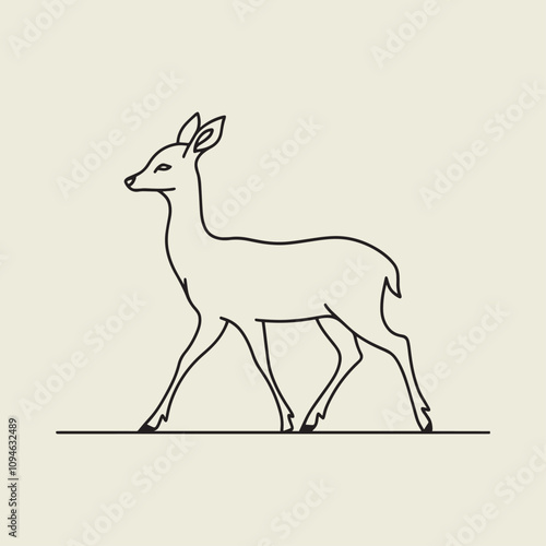 A drawing of a deer with antlers. Deer Silhouette with a beige background.