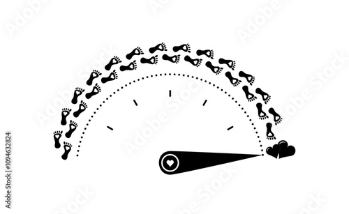 Love level measurement vector illustration with indicator, hearts. Romantic love scale with heart and indicator to use for valentines day, passion, wedding card projects. 