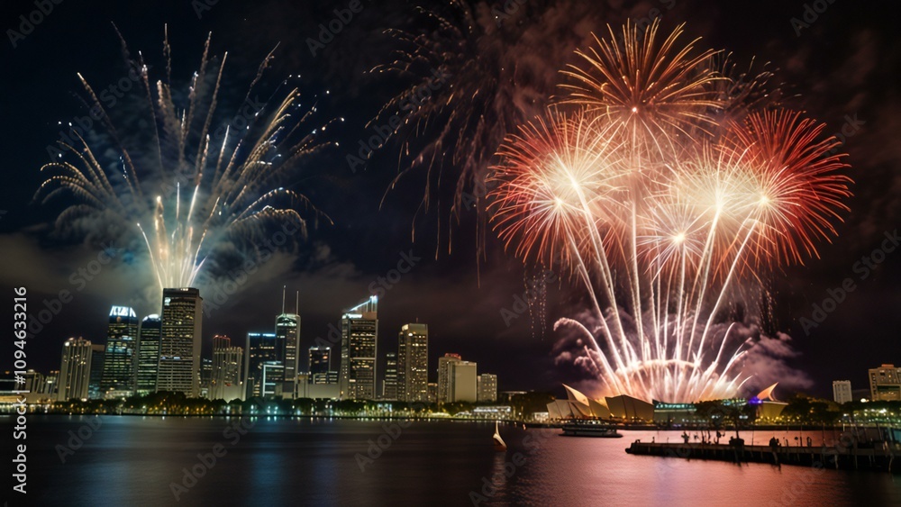 Naklejka premium fireworks over the river