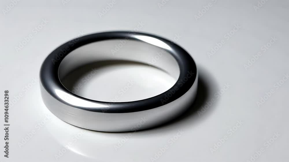 Silver ring is rotating on a white background. Light is reflecting off its surface. The concept of the video is product showcase Silver ring is rotating on a white background. Light is reflecting off its surface. The concept of the video is product showcase