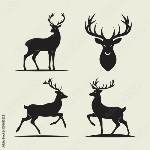 A drawing of a deer with antlers. Deer Silhouette with a beige background.