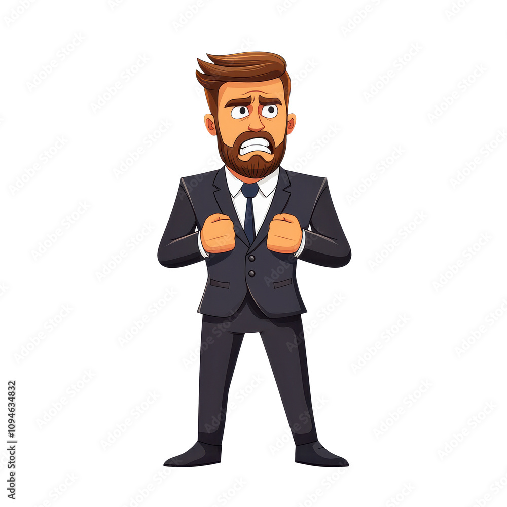 Angry cartoon man in suit with clenched fists expressing frustration. This illustration captures strong emotional reaction, perfect for conveying intense feelings Angry cartoon man in suit with clenched fists expressing frustration. This illustration captures strong emotional reaction, perfect for conveying intense feelings
