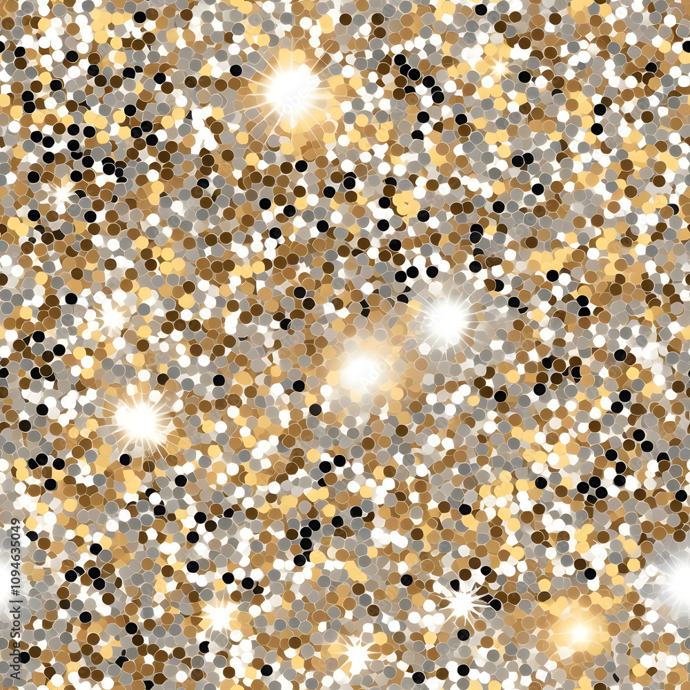 Fototapeta premium Christmas seamless pattern sequin glowing silver and golden, sparkly background. As holiday wrapping paper, festive digital paper, packaging, card, backdrop, 