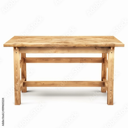 Simple design wooden table with clear wood grain isolated on white background, ideal for product placement