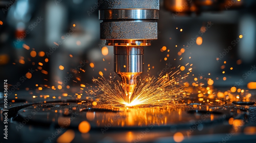 Close-up of a drill bit creating sparks while cutting metal Close-up of a drill bit creating sparks while cutting metal