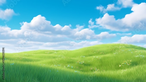 Blue sky white cloud green grass landscape illustration poster background
