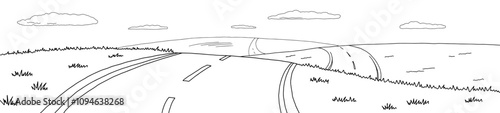 Road hill graphic black white landscape long sketch illustration vector 