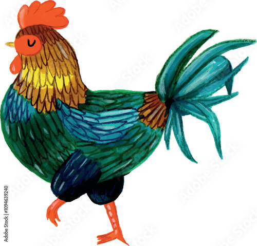 Watercolor rooster illustration
