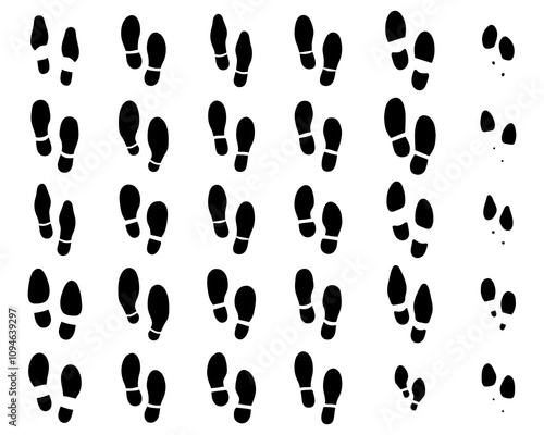 Black prints of shoes on a white background	