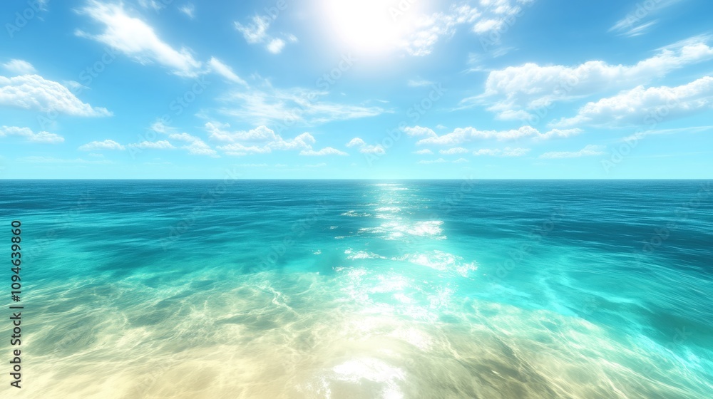 A tropical ocean with vibrant turquoise water under a bright sunny sky. A tropical ocean with vibrant turquoise water under a bright sunny sky.