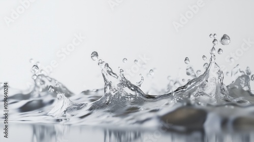 Fototapeta Naklejka Na Ścianę i Meble -  Close-up of water droplets splashing on a smooth reflective surface.