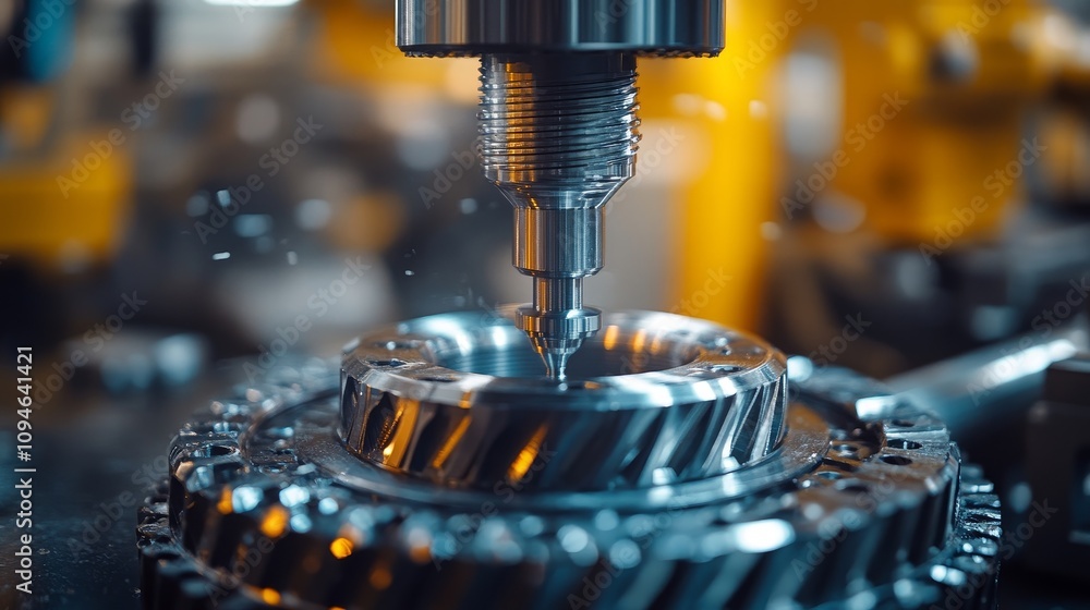 Close-up of a CNC Machine Drilling a Gear Close-up of a CNC Machine Drilling a Gear
