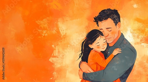 A Father's Embrace, Illustrated in Warm Watercolor Hues. AI Generated