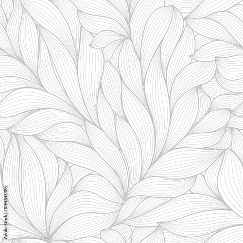 White and silver foliage line art pattern vector collection. Hand made with line design pattern. Design for  wall panel decor,  cover background, wallpaper and banner.