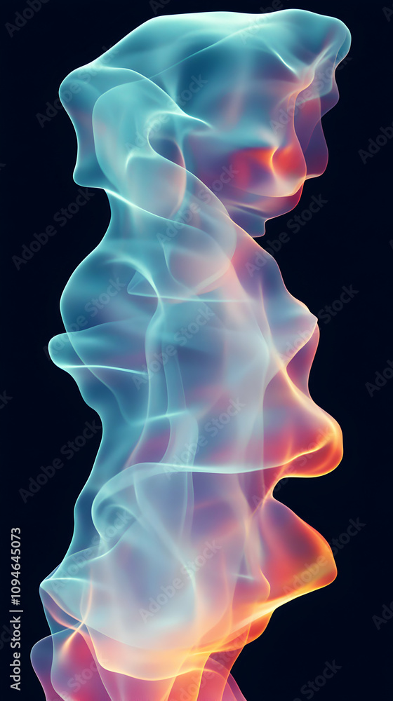 Abstract 3D Render of Flowing, Colorful Smoke with Gradient Hues against a Black Background Abstract 3D Render of Flowing, Colorful Smoke with Gradient Hues against a Black Background