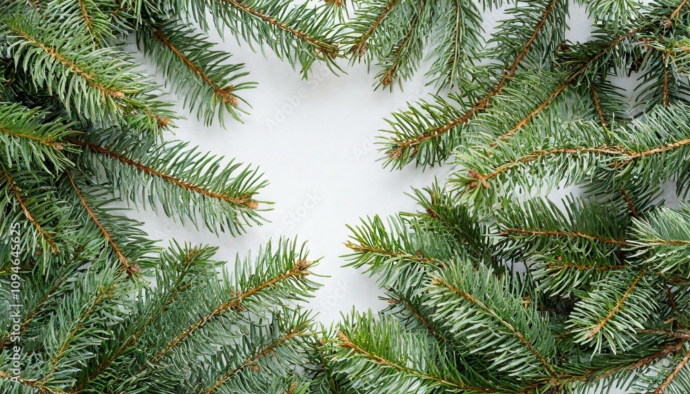Pine tree branches frame on white background Pine tree branches frame on white background
