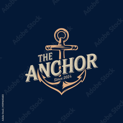 Vintage Retro Anchor Logo, Nautical Marine Ship Boat Logo Design