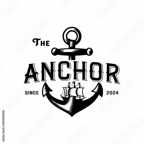 Vintage Retro Anchor Logo, Nautical Marine Ship Boat Logo Design