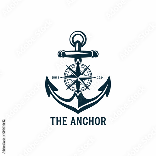 Vintage Retro Anchor Logo, Nautical Marine Ship Boat Logo Design