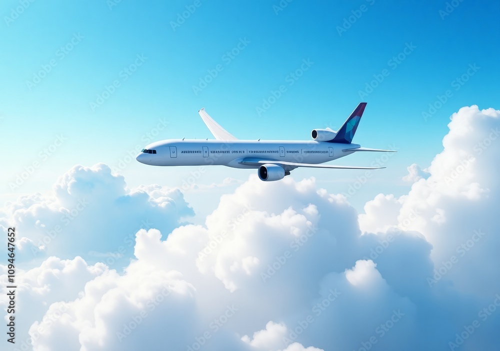Airplane flying above fluffy clouds on a clear sunny day in the sky Airplane flying above fluffy clouds on a clear sunny day in the sky