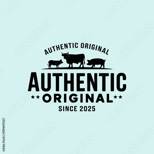 Retro Vintage Cattle Angus, Livestock, Beef, Authentic,  Emblem Label Logo Design Vector