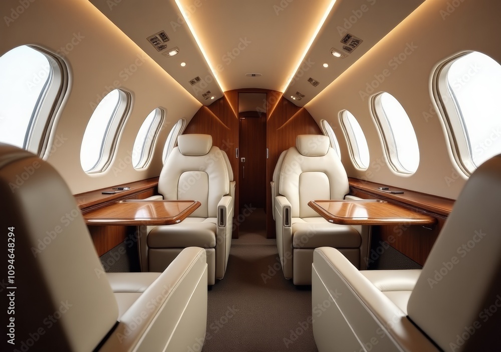 Fototapeta premium Luxury private jet interior showcasing elegant seating and spacious design